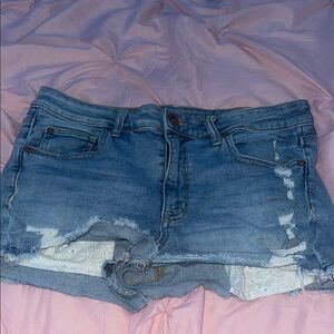 American Eagle Outfitters Blue Ripped Jean Shorts